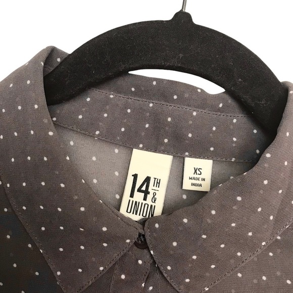 14th and Union Sheer Brown Polka Dot Long Sleeve Button Up Shirt - Picture 7 of 11